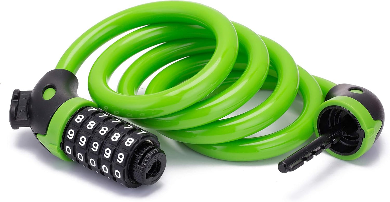 Bike Lock Bicycle Lock Chain ，5-Digit Combination Lock Core Steel Wire Bike Lock Security&Portable Bicycle Locks,1.1M X 1/2 Inch (Green)