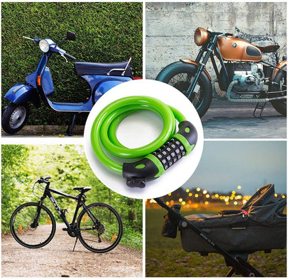 Bike Lock Bicycle Lock Chain ，5-Digit Combination Lock Core Steel Wire Bike Lock Security&Portable Bicycle Locks,1.1M X 1/2 Inch (Green)