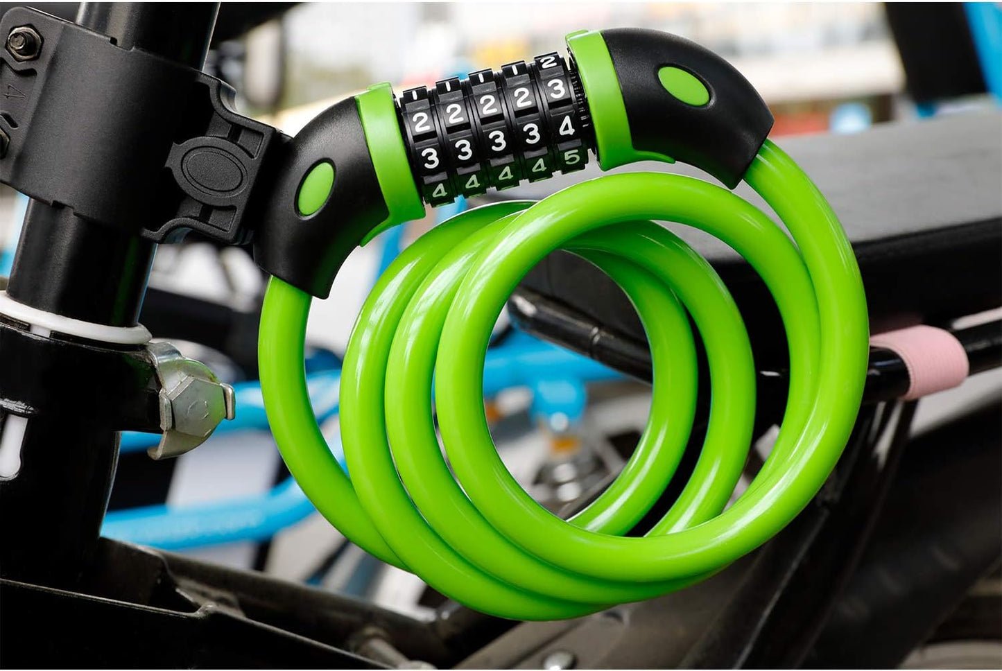 Bike Lock Bicycle Lock Chain ，5-Digit Combination Lock Core Steel Wire Bike Lock Security&Portable Bicycle Locks,1.1M X 1/2 Inch (Green)