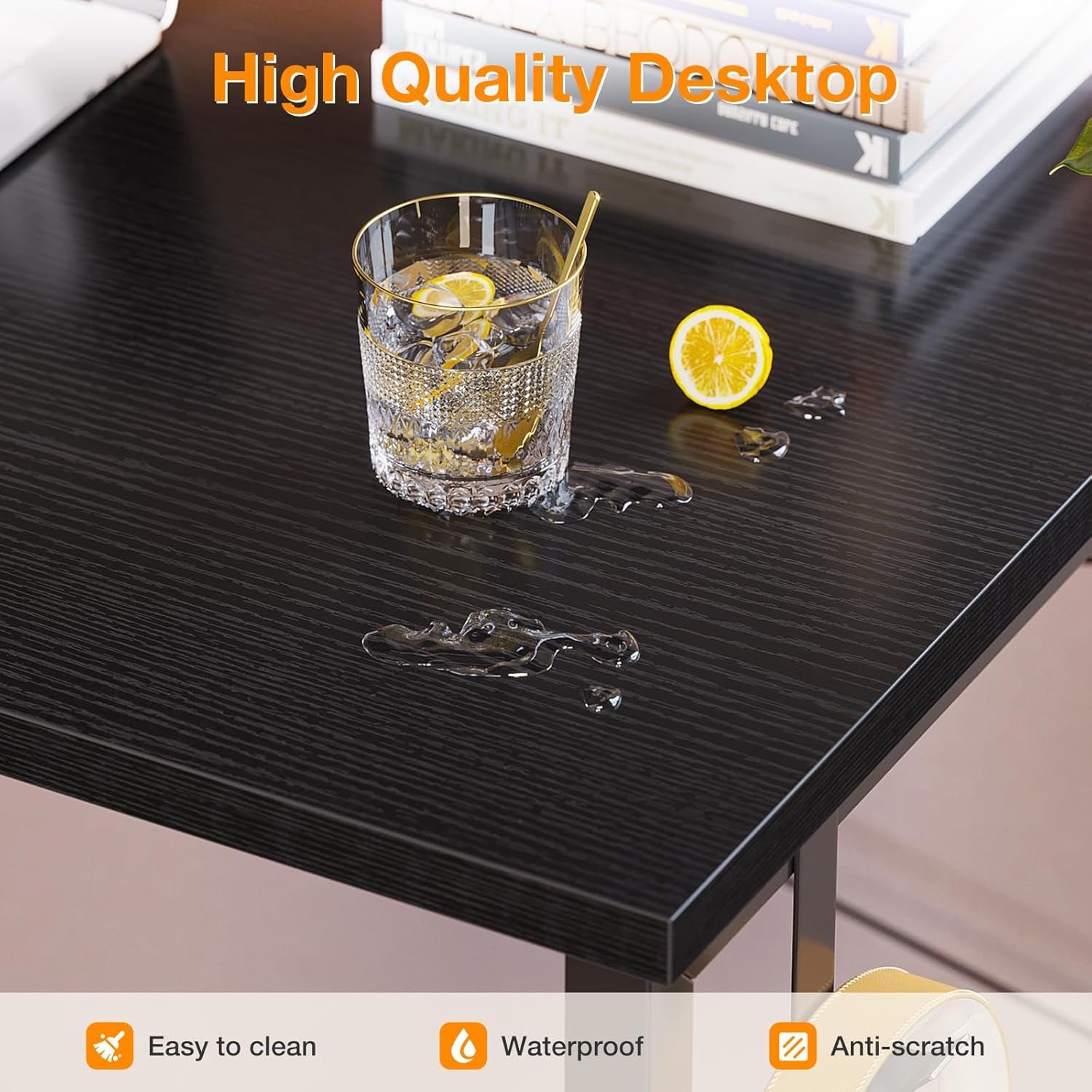 Computer Desk Large Office Desk, 48 Inch Writing Desk with Storage, Modern PC Desk Work Table with Headphone Hook for Home Office, Black